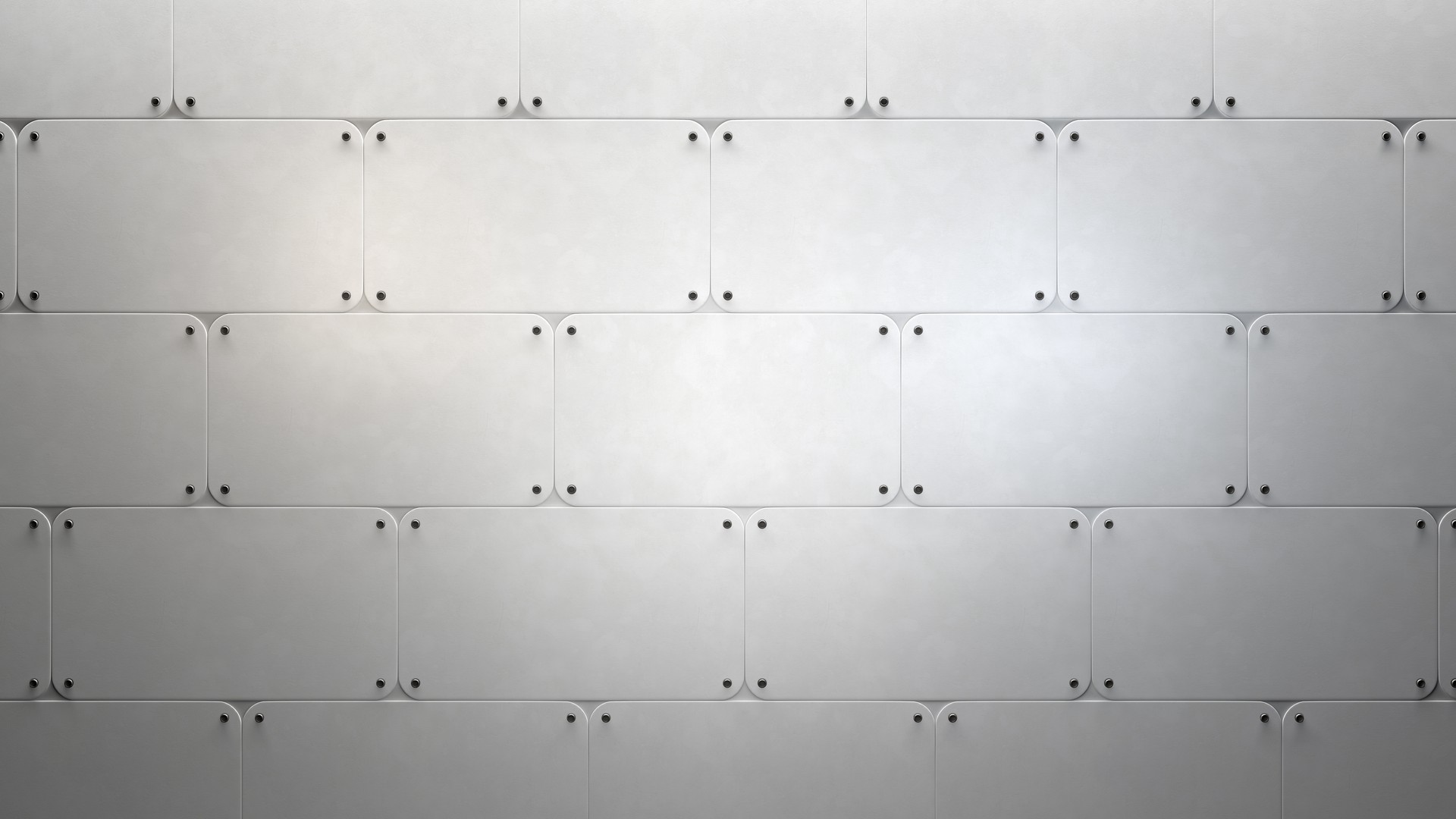 Minimalist Wall of Light Grey Rectangular Panels with Black Screws as Background (3D Illustration)